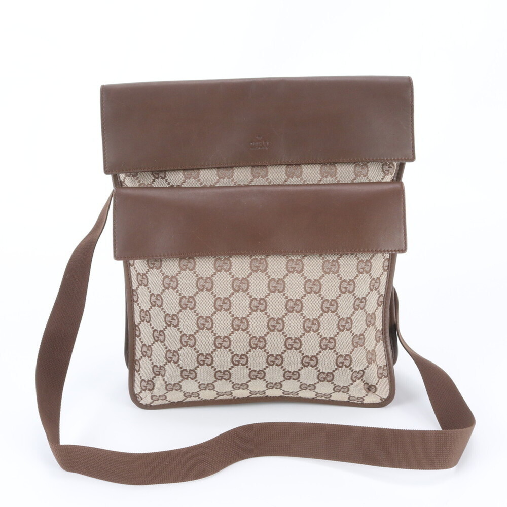 Gucci GG Canvas 019 0489 Leather Shoulder Bag, Crossbody Messenger Brown, Men's